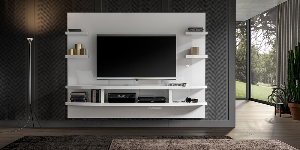 Modern magasfényű nappali TV falak