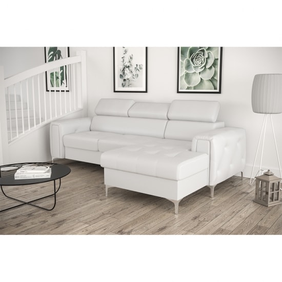 Orion mini ágyazható L alakú sarokkanapék fehér bőr