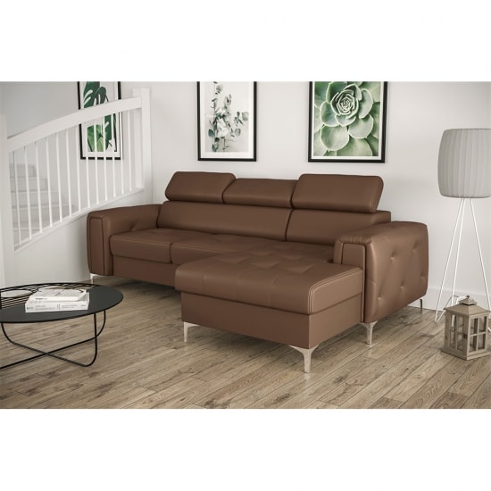 Orion mini ágyazható L alakú sarokkanapék barna bőr