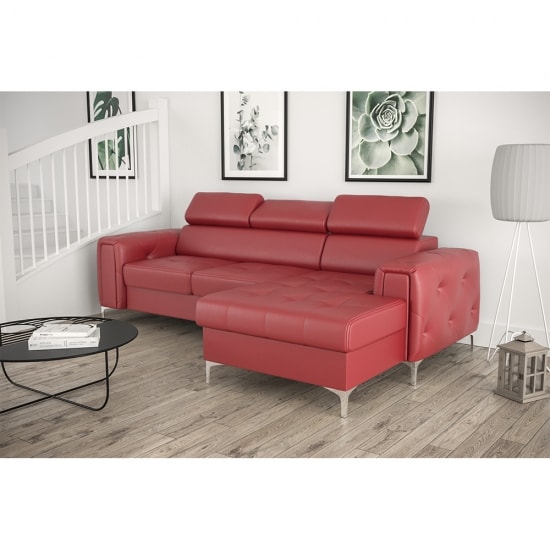 Orion mini ágyazható L alakú sarokkanapék piros bőr