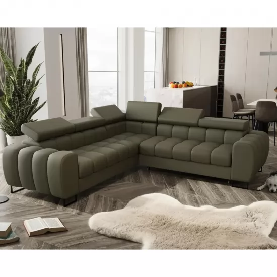 Aspen Max ágyazható bőr sarokkanapé olivazöld