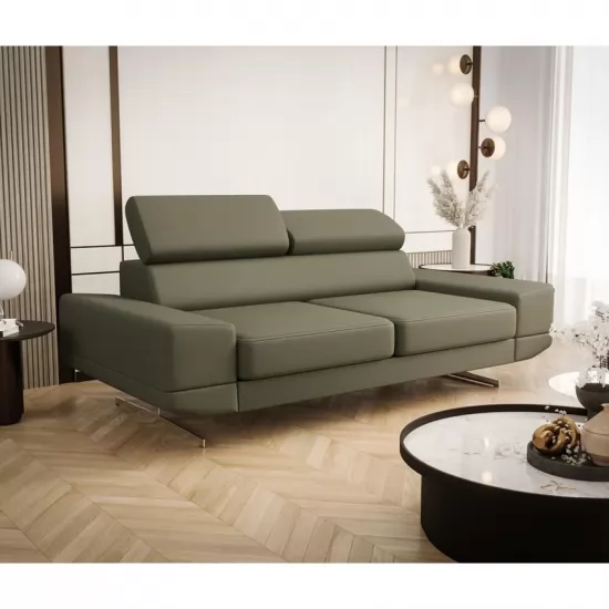 Milano II. személyes modern bőr kanapé olivazöld