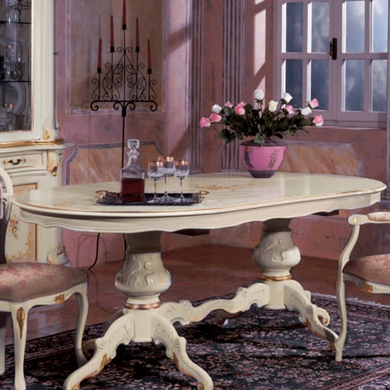 Barocco fehér intarziás ovális asztal