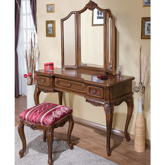 Royal barokk fésülködőasztal, tükör, puff